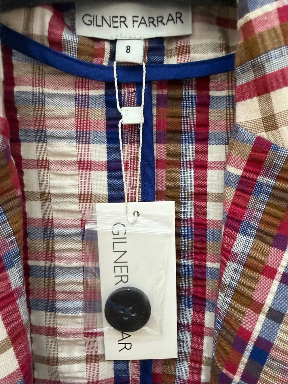 Beautiful Plaid Seersucker Blazer in Red Multi